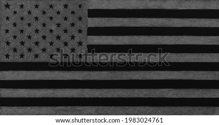 USA flag, hand-drawn with a pencil. Black and grey inverted dark background, wallpaper or backdrop. Handmade Stars and Stripes. American Independence Day and Flag Day
