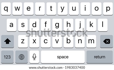 iPhone Light Mode Keyboard. Isolated Light Keypad With English Qwerty Alphabet . Vector illustration Royalty-Free Stock Photo #1983037400