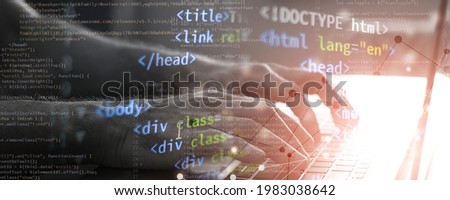 computer language html and css. website technology internet concept fron-end banner. mixed media Royalty-Free Stock Photo #1983038642