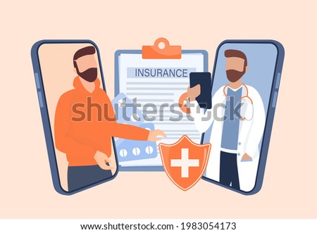 Flat illustration with online doctor. Doctor consultation. Vector illustration flat design. Video chat.