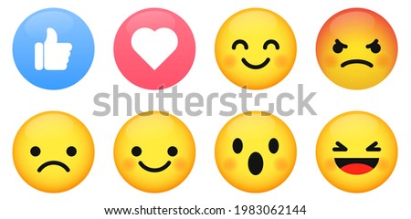 Emoticon vector buttons. Set of emoji with different reactions