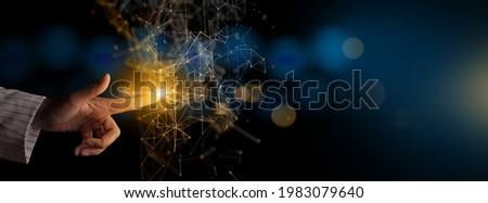 Woman hand touching Digital transformation conceptual for next generation technology era. Royalty-Free Stock Photo #1983079640