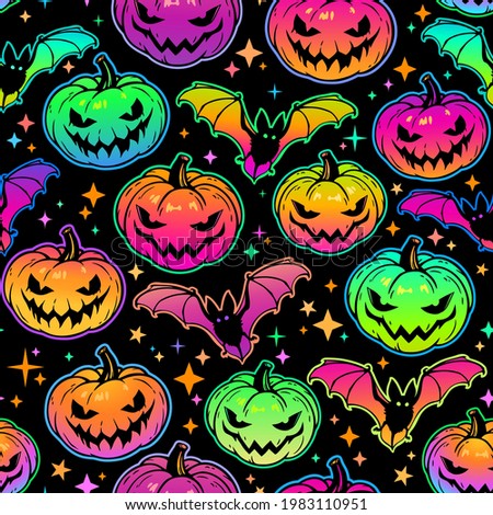 colourful pattern of bright multicolored haloween pumpkins