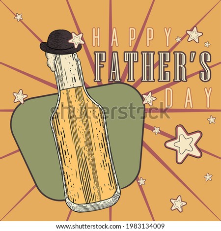 Vintage Father day poster with a beer drinking bottle with a hat