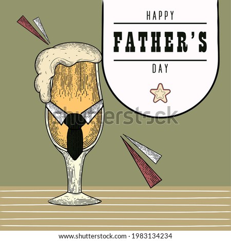 Vintage Father day poster with a beer glass with foam and a necktie