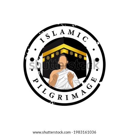 Islamic pilgrimage badge or emblem design vector isolated on white background