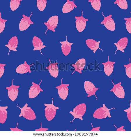 Vector Mini sized Pink strawberries on blue background