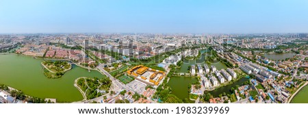 Aerial panorama of Dongchang ancient city in Liaocheng, Shandong