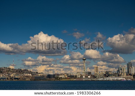 SEATTLE SKYLINE FROM DOWN TOWN TO QUEEN ANNE FROM ELLIOTT BAY Royalty-Free Stock Photo #1983306266