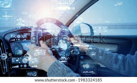 Driving car and technology concept. ITS. MaaS. Royalty-Free Stock Photo #1983324185