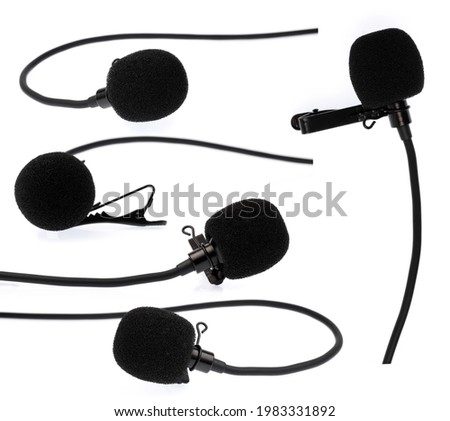 Set of tool Microphone lapel or lavalier isolated on white background.