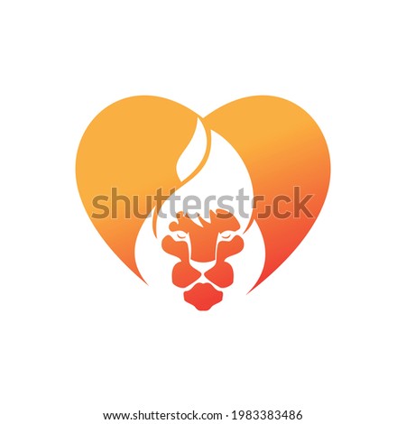 Lion fire vector logo design template. Creative lion flames with heart shape logo design concept. 