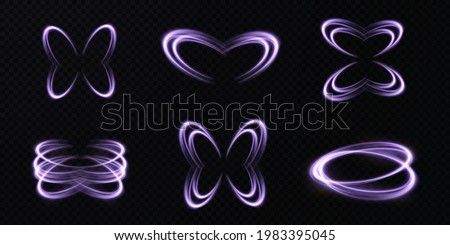 Glowing purple dynamic twirl. Futuristic light strip, line in motion on a transparent background. Electric power current conductor. Vector PNG.	