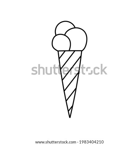 Cute and funny ice cream clipart for summer hot days, colorful, bright, trendy, tasty. Stylized vector with hand drawn outline isolated on background. For sticker, scrapbook, fabric, social media.