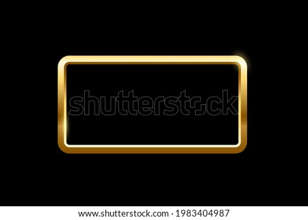 Gold rectangle frame for picture on black background. Blank space for picture, painting, card or photo. 3d realistic modern template vector illustration. Simple golden object mockup.