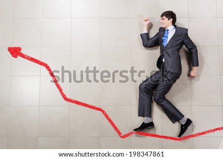 Businessman running on increasing graph. Growth concept