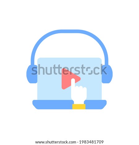 Online video for e learning vector flat color icon. Skill development with elearning course. Education, tutorial on internet. Cartoon style clip art for mobile app. Isolated RGB illustration