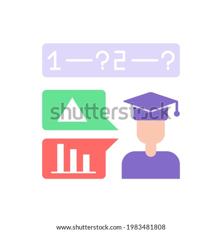Student answers question vector flat color icon. Math problem solution. Education and studying. Skill development, learning course. Cartoon style clip art for mobile app. Isolated RGB illustration
