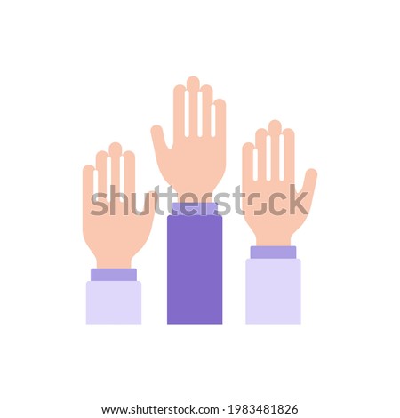 Activist community campaign vector flat color icon. Political voting. Hands raised up for awareness. Education accessibility. Cartoon style clip art for mobile app. Isolated RGB illustration