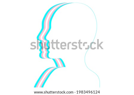 Fashion silhouetted head with transgender flag. Flat vector illustration