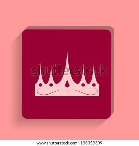 square button on a pink background. Vector illustration crown icon, vector illustration.