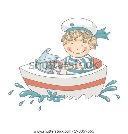 Cartoon of a little boy in a speed boat