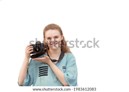 Girl Photographer With A Camera Outdoors