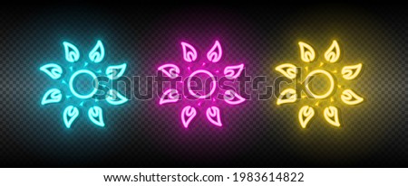 Sun blue, pink and yellow neon vector icon set