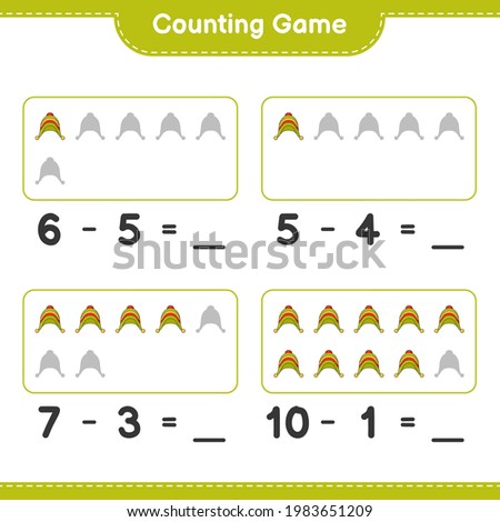 Counting game, count the number of Hat and write the result. Educational children game, printable worksheet, vector illustration