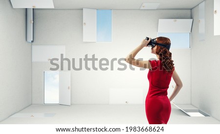 Woman wearing virtual reality goggles