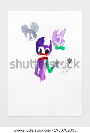 Abstract cartoon of watercolor paint on white paper background. Hand drawing.