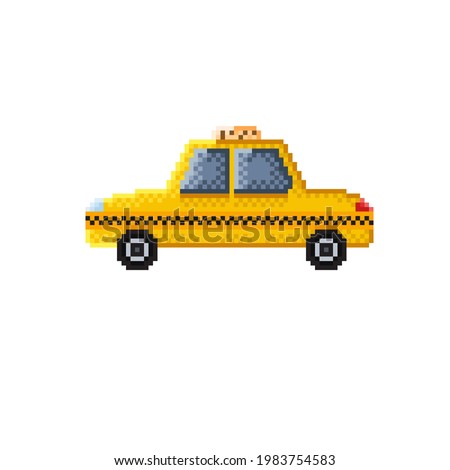 Taxi pixel art. Icon car. Public Transportation. Vector illustration.