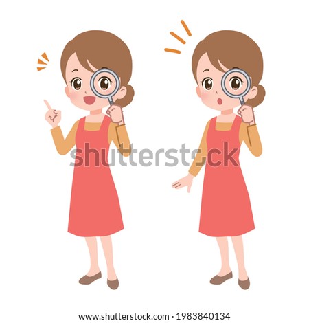 Clip art of woman examining with magnifying glass