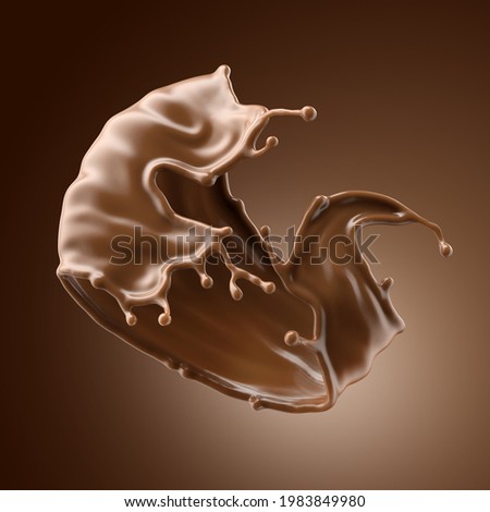 3d render, chocolate splash, cacao drink or coffee, splashing cooking ingredient. Abstract liquid clip art isolated on brown background
