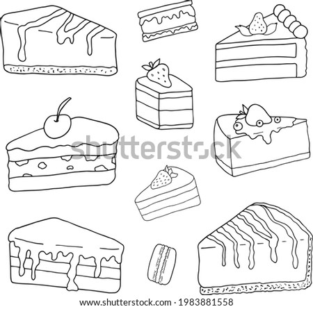 Vector Illustration Hand Drawn Doodle Food Pastry Dessert Cake Outline Clipart Isolated Elements