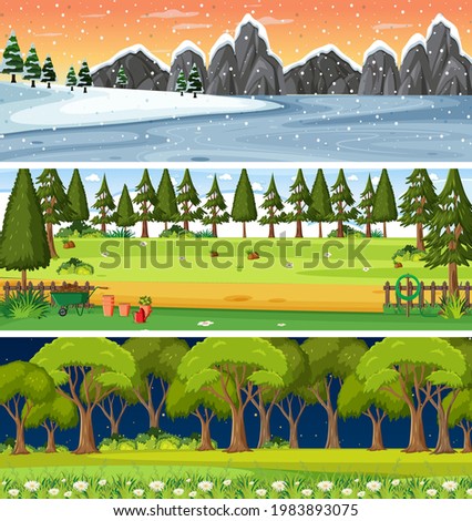 Set of different nature horizontal scenes illustration
