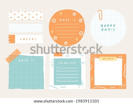 Cute memo template. A collection of striped notes, blank notebooks, and torn notes used in a diary or office. Royalty-Free Stock Photo #1983911501