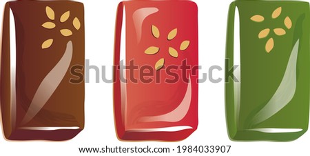 Illustration of the three colorful square chocolates