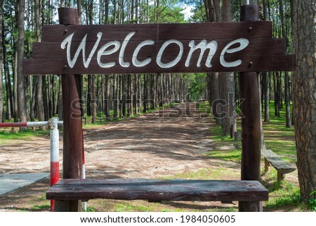 Welcome sign at Pine tree garden of Bo Kaeo Silvicultural Research Station (Bo Kaeo Pine Park) natural tourist attractions at Chiang Mai, Thailand.