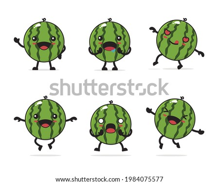 watermelon cartoon. with facial expressions and different poses isolated on a white background