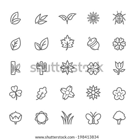 Set of Outline Stroke Natural Icons Vector Illustration Royalty-Free Stock Photo #198413834