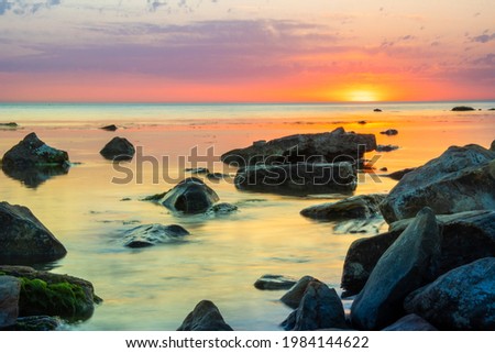 Sunrise over the sea and beautiful cloudscape in Anapa