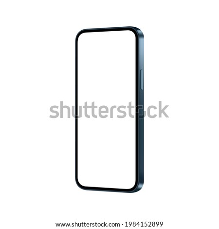 Blue Smartphone Mockup Isolated on White Background, Half Side View. Vector Illustration