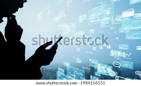 Mobile communication network concept. Digital transforamtion. GUI (Graphical User Interface). Royalty-Free Stock Photo #1984156151