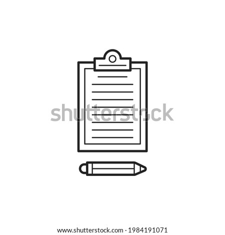 Clipboard with paper and a pencil. Hand drawn icon. Vector.