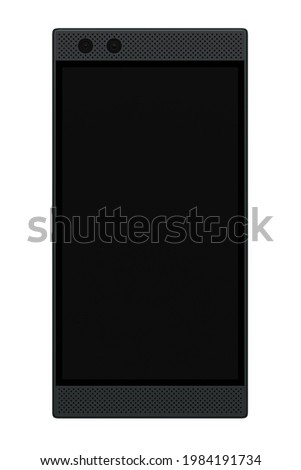 Front view of black smartphone with empty screen, concept of mobile gaming. 3D rendering of online games