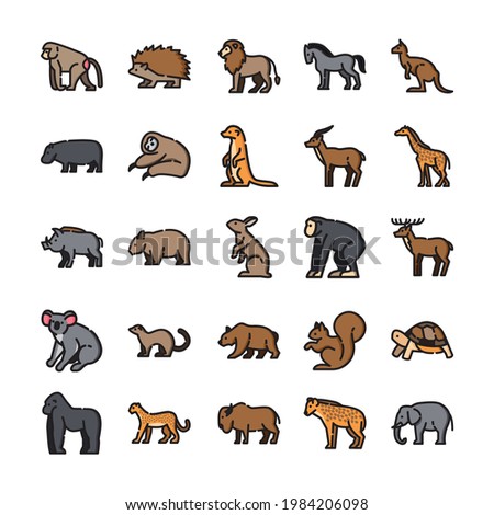 Wild Animal Icon Set Lineal Color	