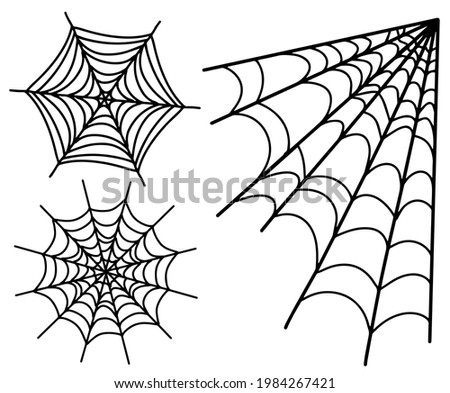 Halloween Spider Web Silhouette Set, spider Collection, white background, vector Illustration, Doodle Style, line Illustrations