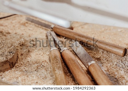  Wood cutters on the table, instrument for woodwork. High quality photo