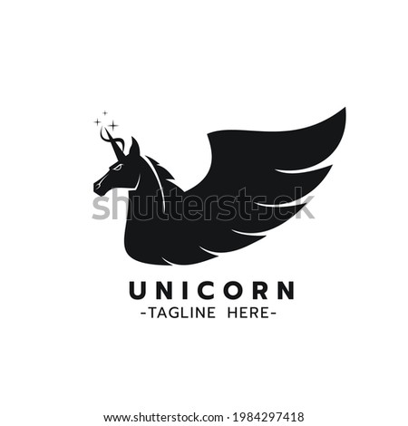 Beautiful logo icon Unicorn,Stylized image of Unicorn logo template,Unicorn head tattoo,Silhouette of Unicorn on white background Vector illustration